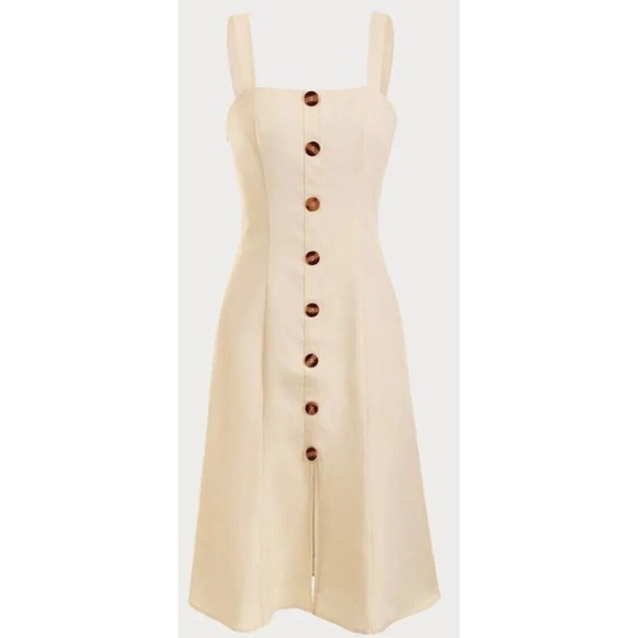 Rihoas Dresses & Skirts - RIHOAS Wide Strap Buttons Beige Front Midi Dress Size L